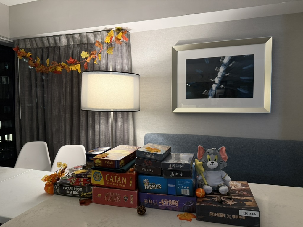 Board games prepared for an evening activity